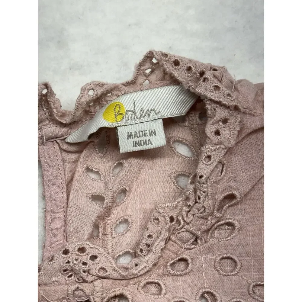 BODEN Altheda Broderie Top UK 10 US 6 Ruffle Puff Sleeve Pink Blouse 100% Cotton